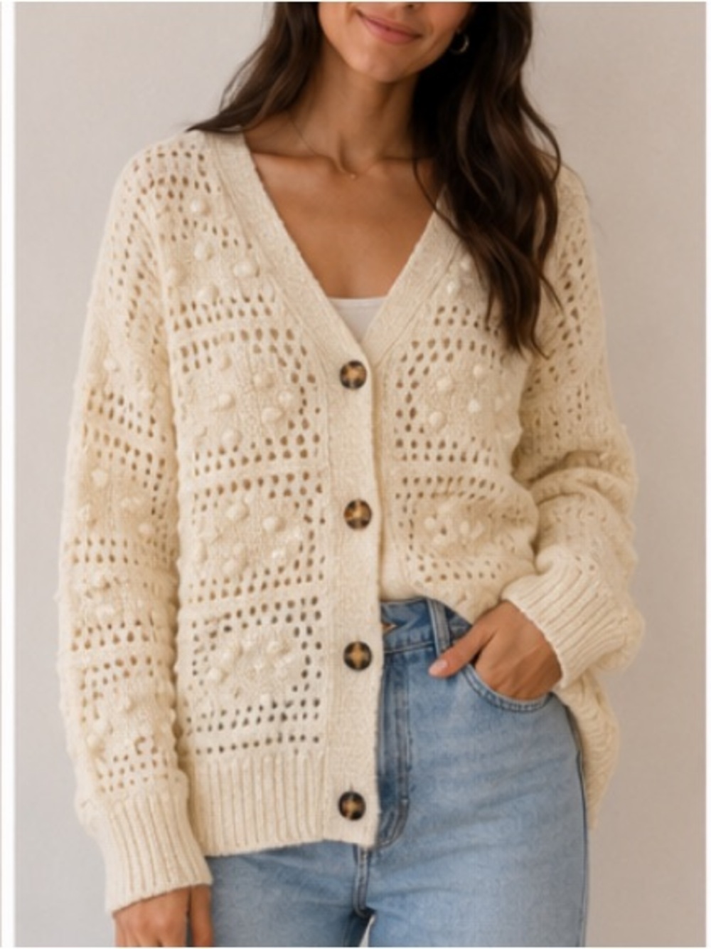Women's White Knit Cardigan Sweater